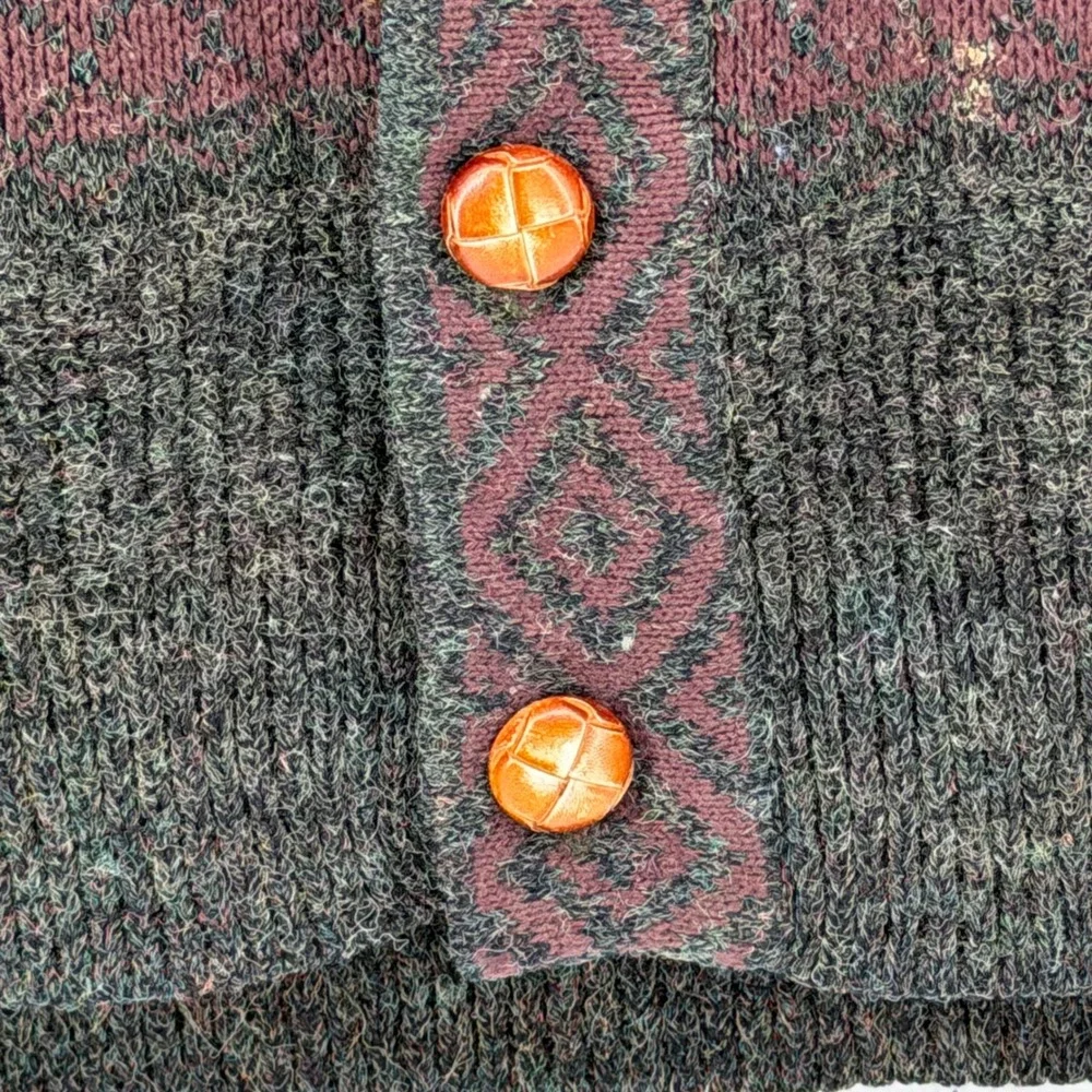 Zeppelin Cardigan Mens XLXT Gray Burgundy Blue Yellow Fair Isle Elbow Patches